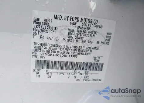 2013 Ford Edge Limited z USA, uszkodzony, nr VIN 2FMDK4KC4DBB11385